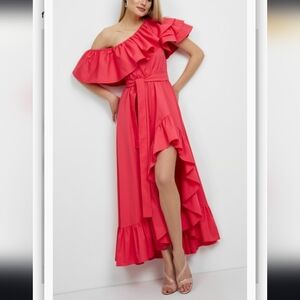 Andre Tan Designer Women's small high low elegant flowy feminine pink dress nwot